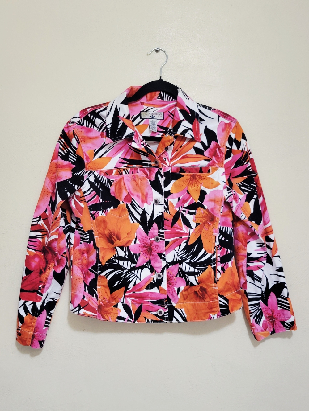 Caribbean Joe Floral Jacket in Orange, Pink & Black